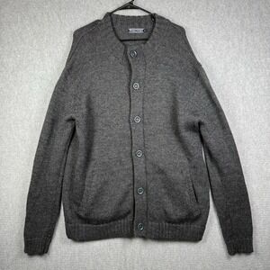 WoolOvers Sweater Mens XL Gray 100% British Wool Button Cardigan Zip Pockets